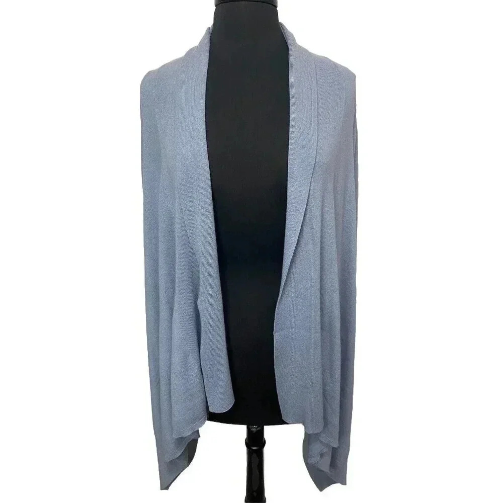 Black Goat Cashmere Long Open Cardigan Size S Dusty Blue Lightweight 2223